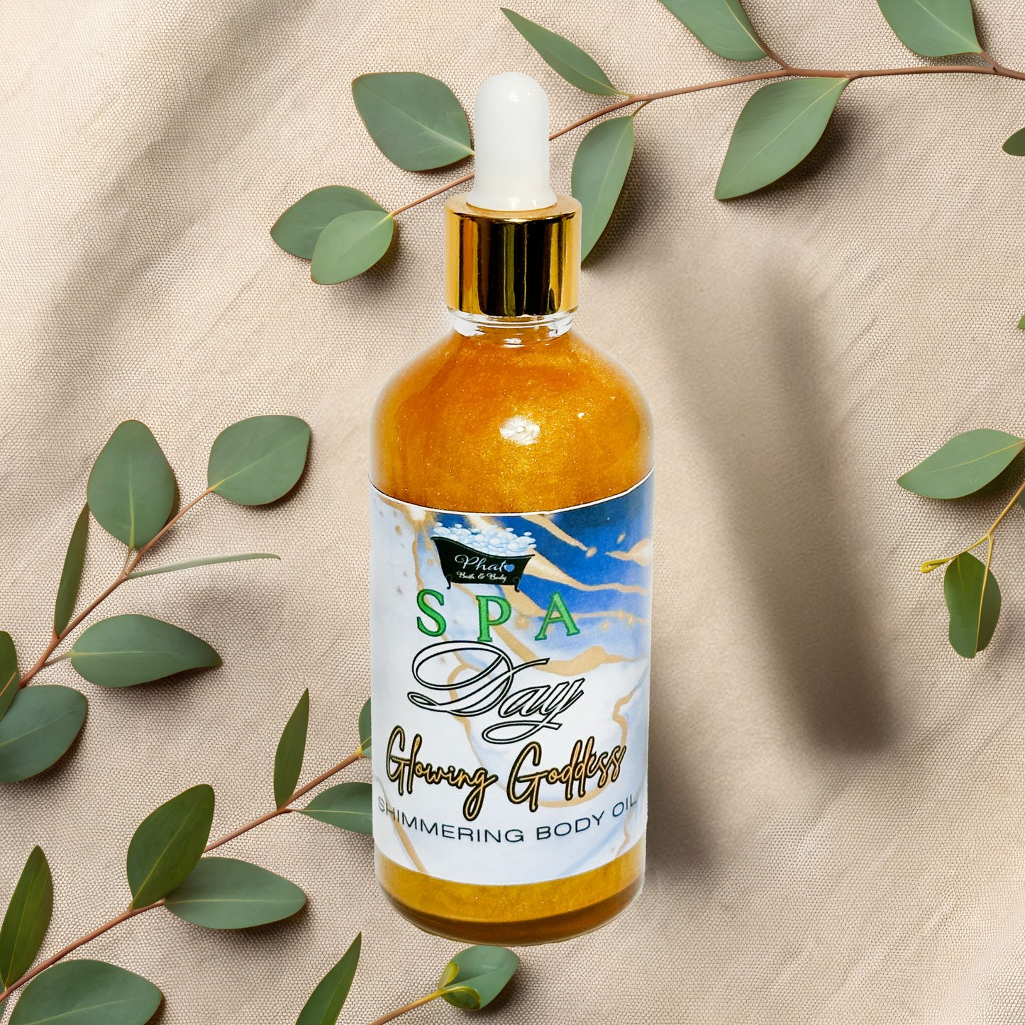 Spa Day Glowing Goddess Natural Shimmer Body Oil Golden Glow Mint & Eucalyptus | 3.2 oz