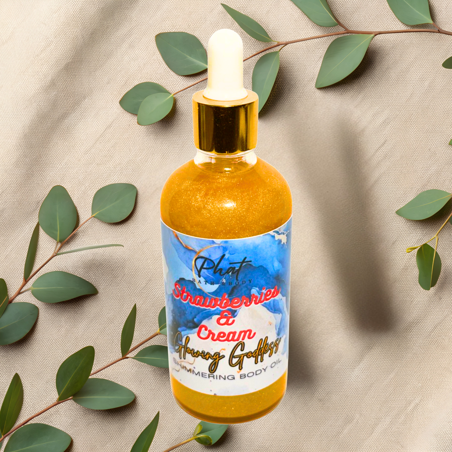 Strawberries & Cream Glowing Goddess Natural Shimmer Body Oil Golden Glow | 3.2 oz