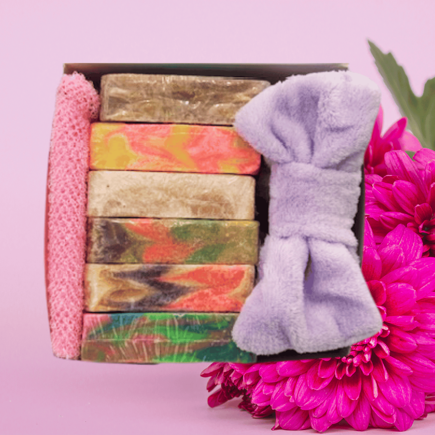 6 Natural Bar Soap Gift Box in Assorted Scents with Soap Pouch