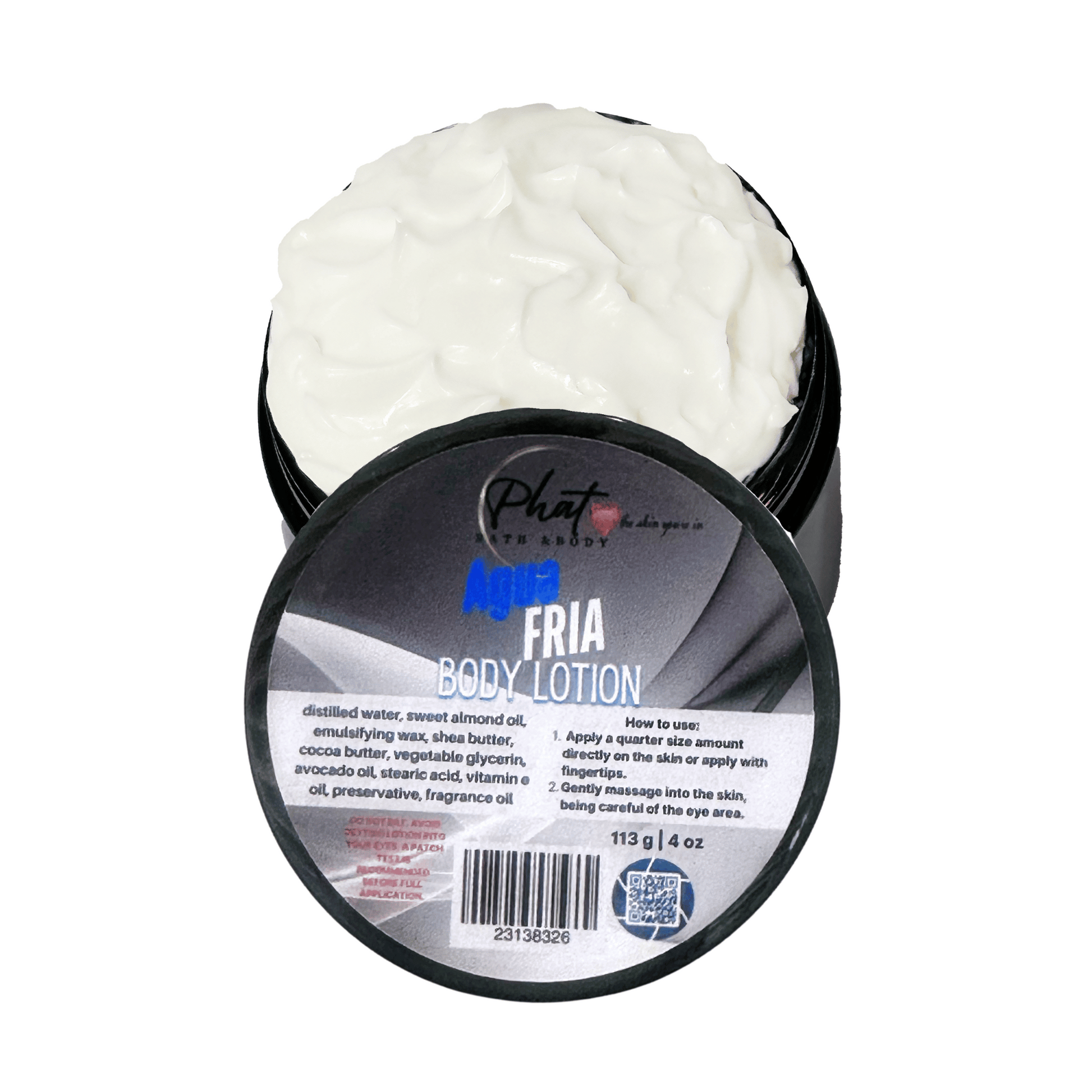 Agua Fria body lotion in a black container on a white background