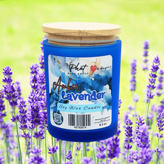 Amber and Lavender Natural Soy Wax Candle 6.5 oz Black Amber and Lavender Type