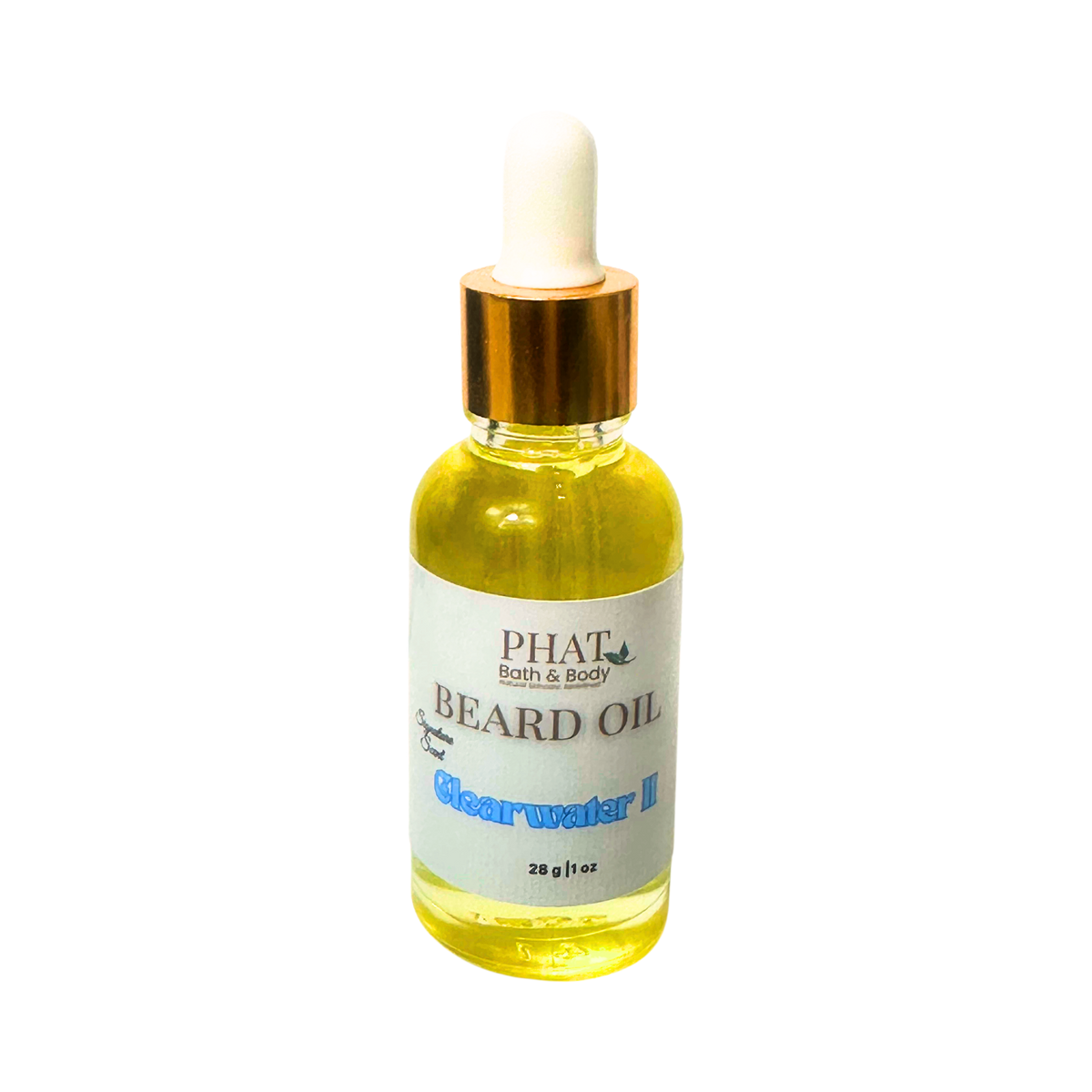 Bottle of Phat Bath & Body beard oil on a white background