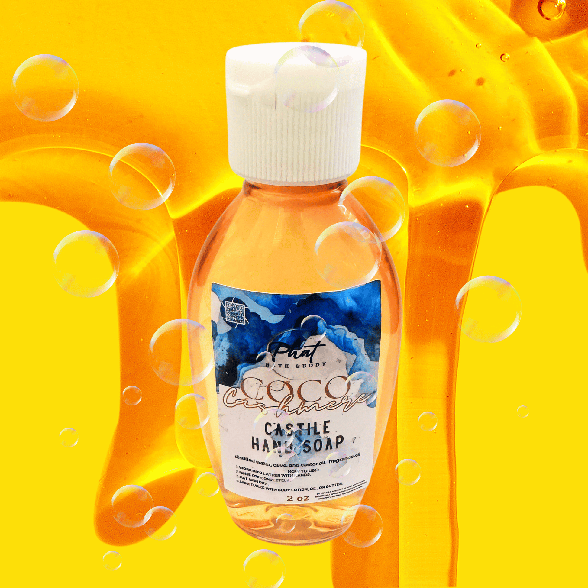 Coco cashmere liquid hand soap on a yellow background.