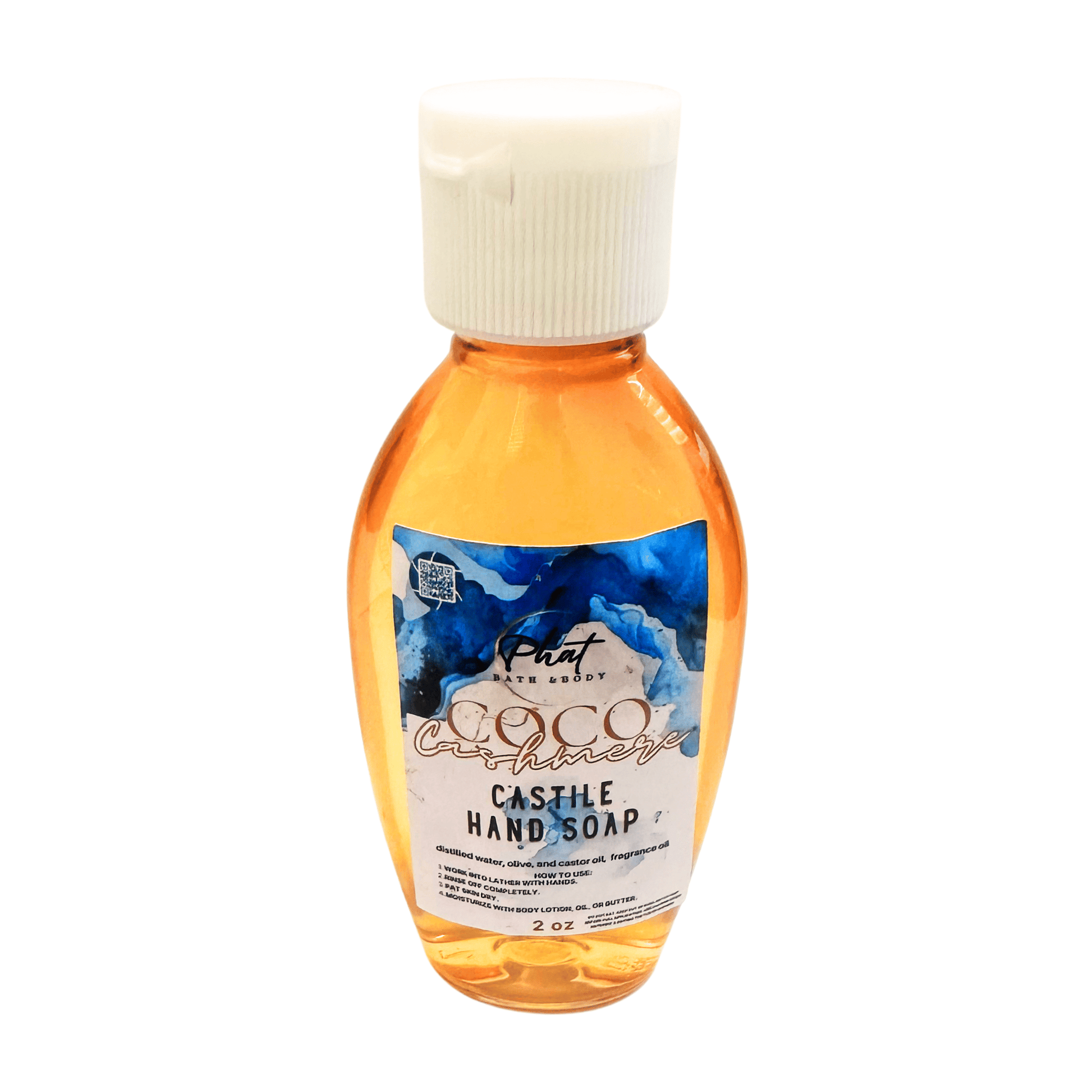 Bottle of Castile hand soap with a label on a white background