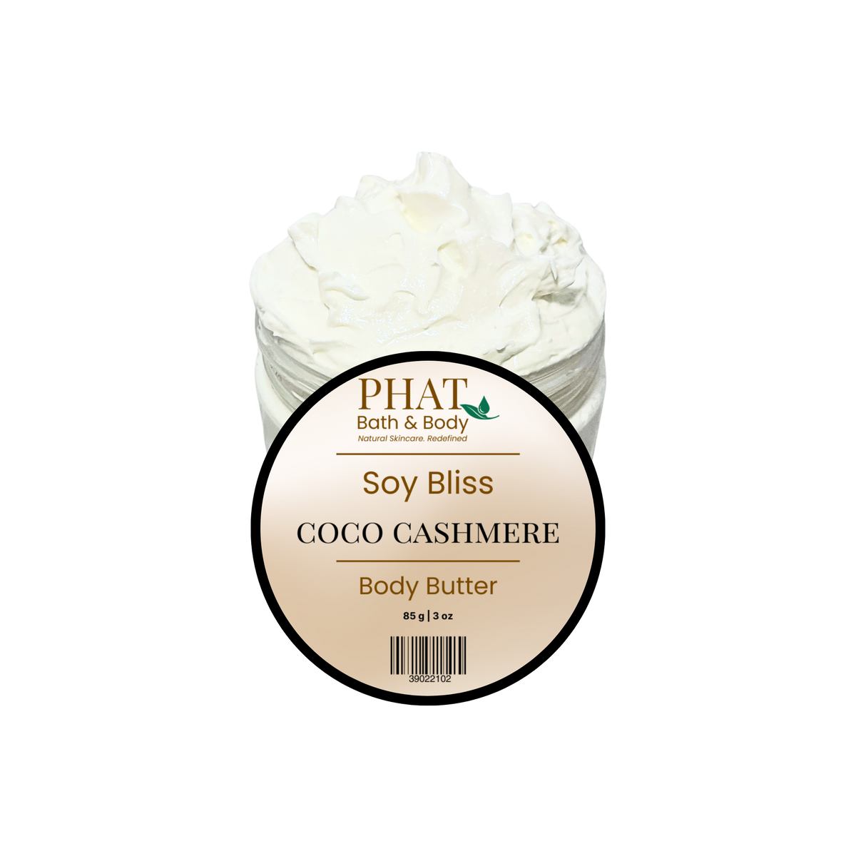 Jar of Phat Bath & Body Soy Bliss Coco Cashmere body butter on a white background
