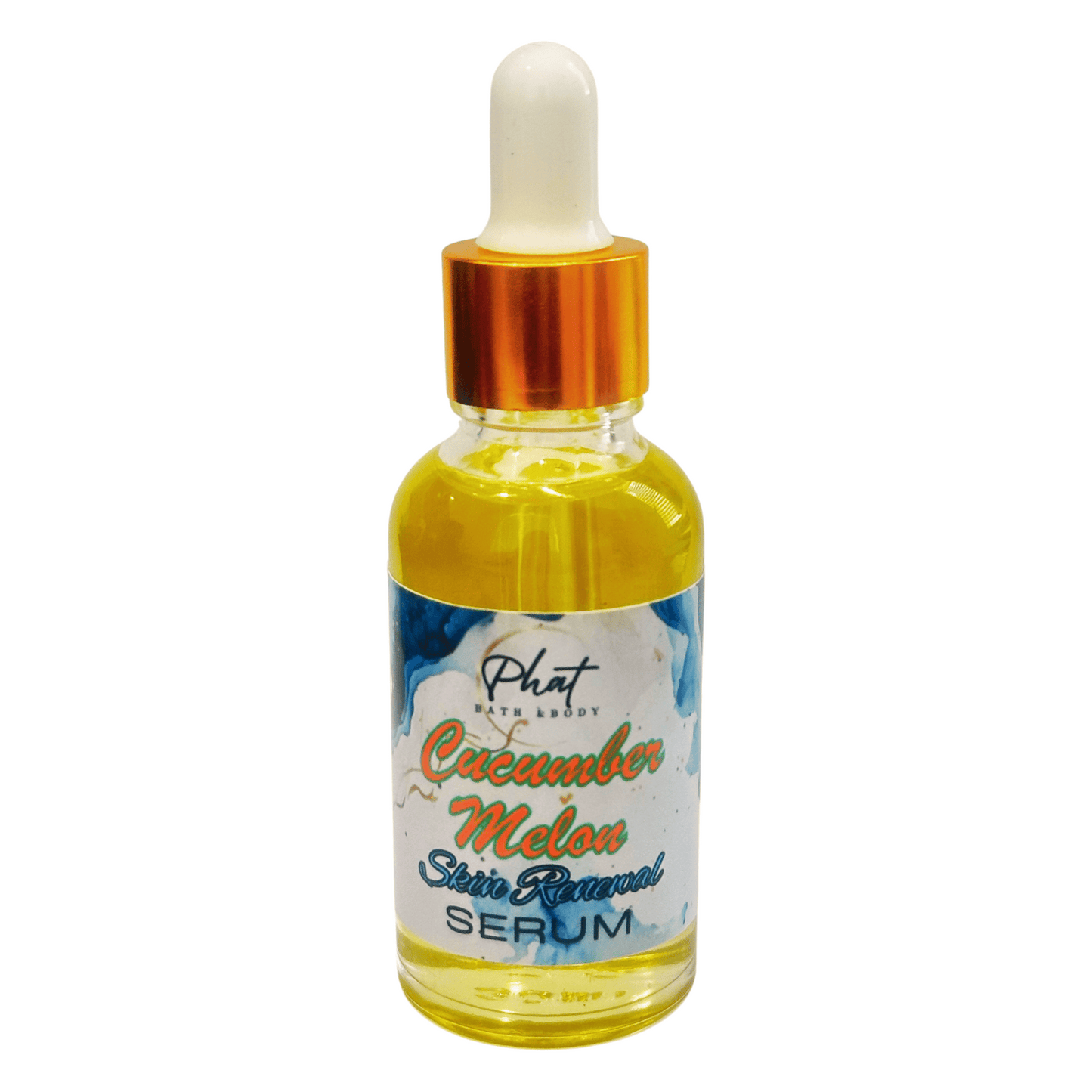 Bottle of cucumber melon skin removal serum with a dropper on a white background