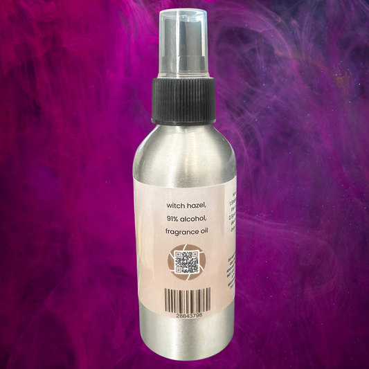 Bottle of body spray on a purple background