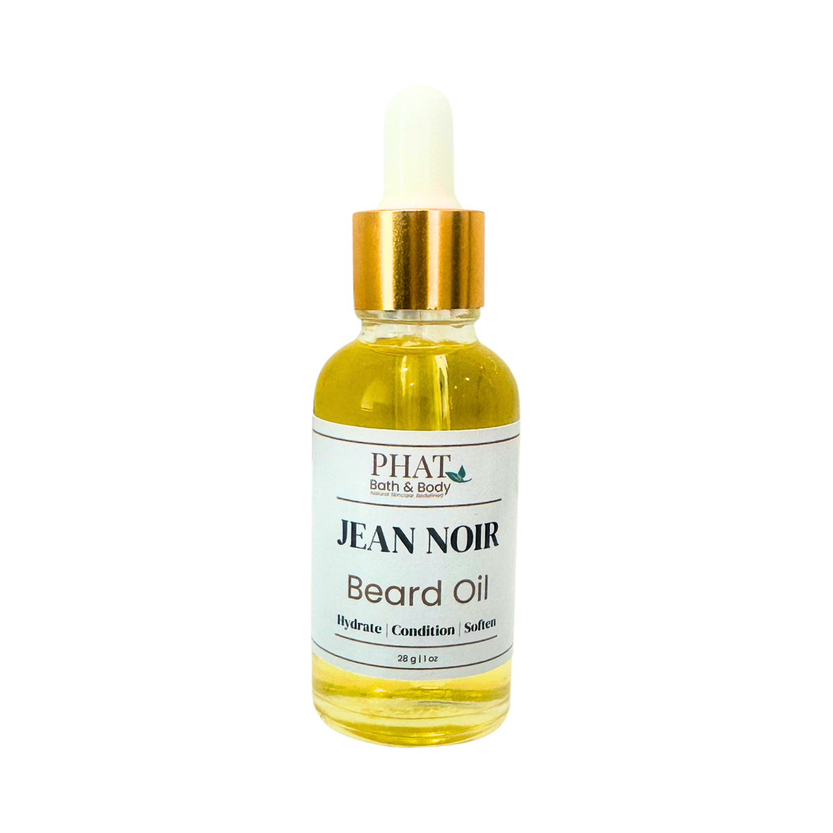 Bottle of Jean Noir Beard Oil by Phat Bath & Body on a white background