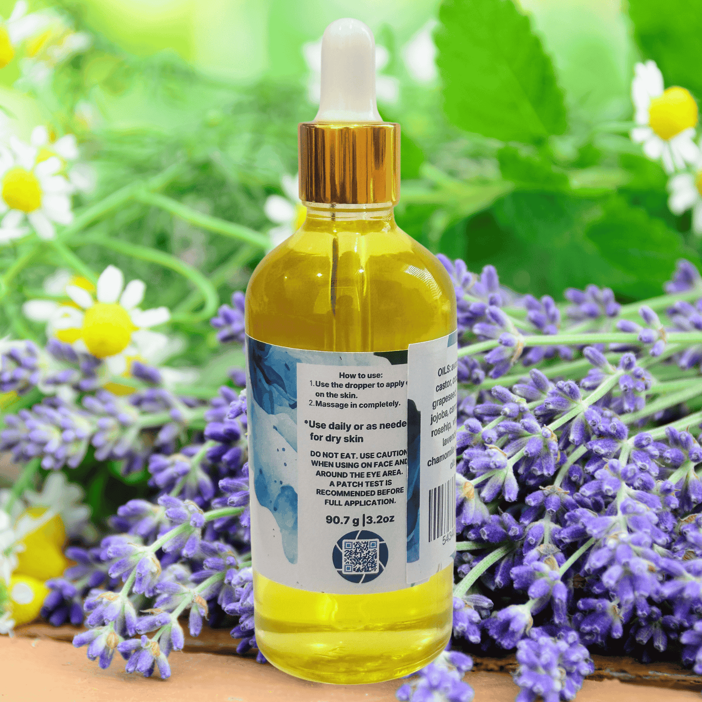 Lavender and Chamomile Skin Renewal Natural Body Oil Rosehip Carrot Seed Essential Oils Skin Therapy 3.2 oz