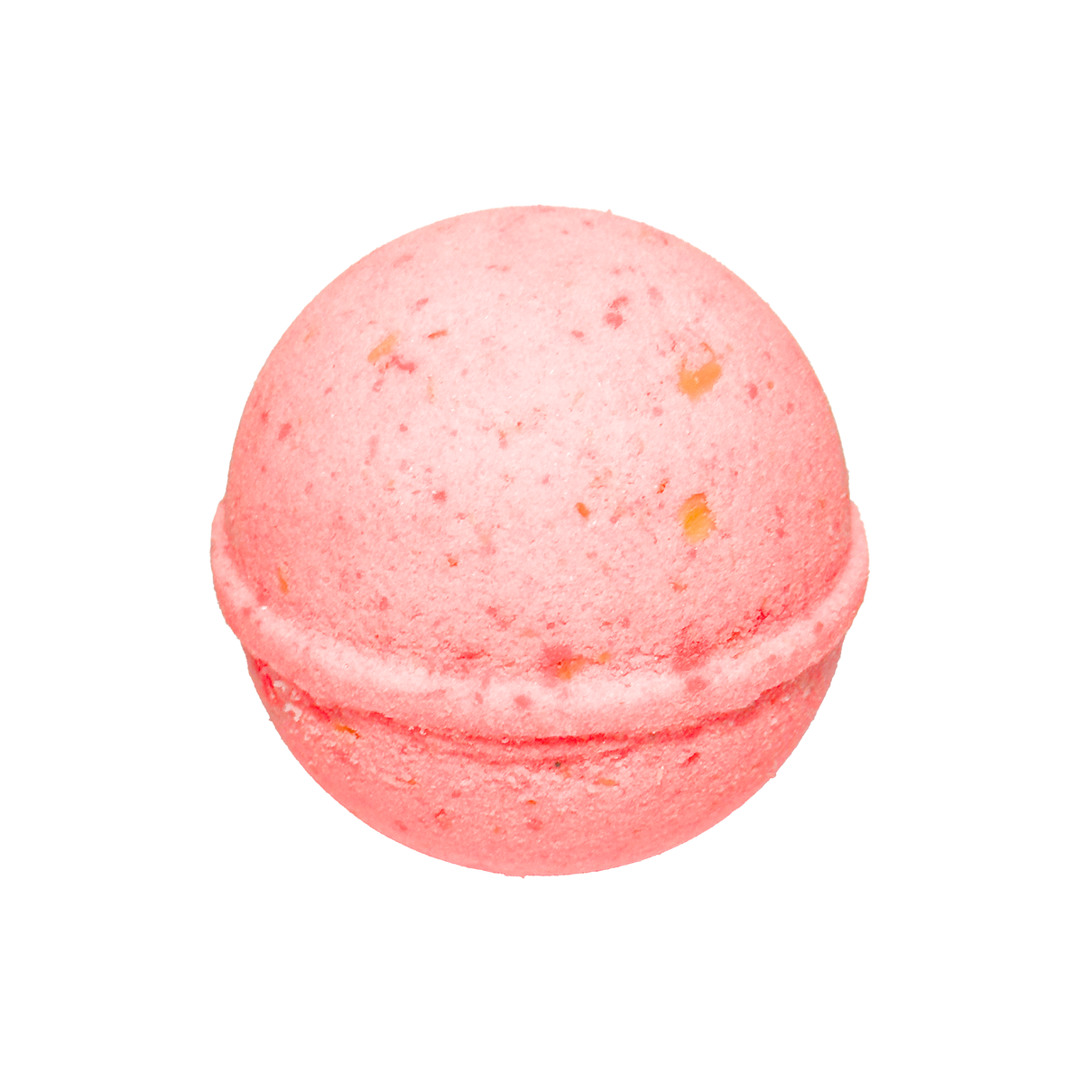 Pink bath bomb with speckles on a white background