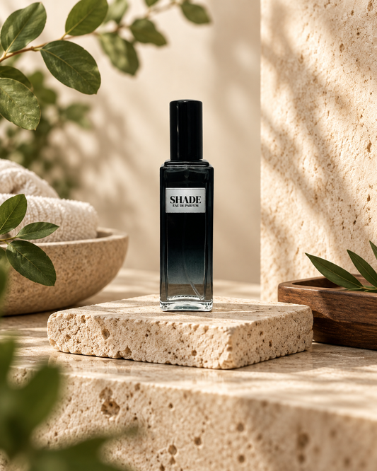 Shade men’s Eau de Parfum bottle displayed in a sophisticated Phat Bath & Body setting.