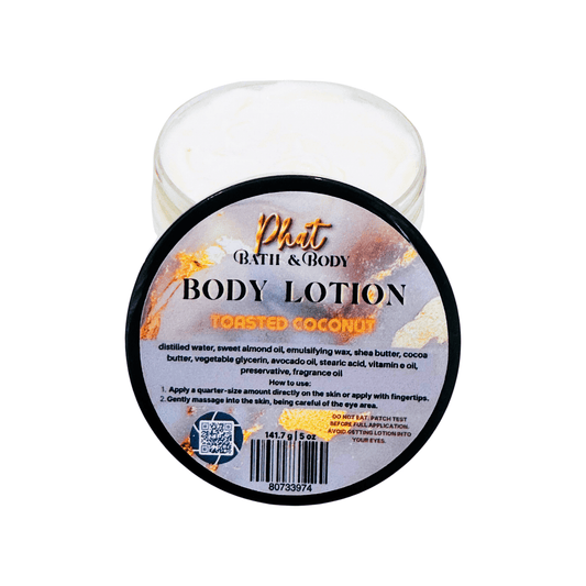 Body lotion jar with 'Phat Bath & Body' label on a white background