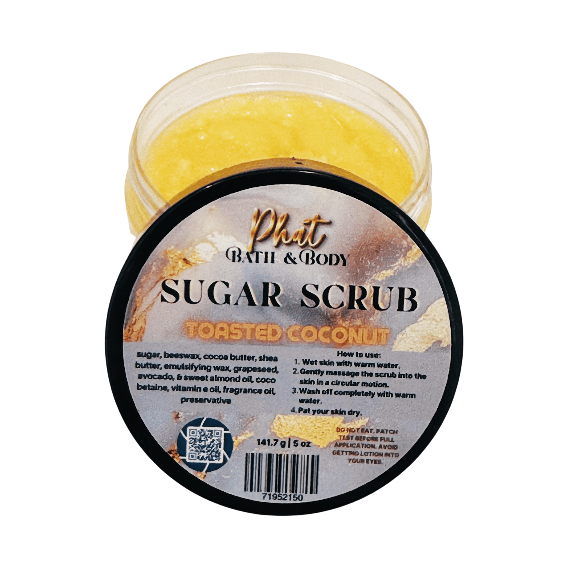 Jar of Phat Bath & Body Toasted Coconut Sugar Scrub on a white background