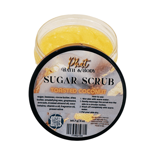 Jar of Phat Bath & Body Toasted Coconut Sugar Scrub on a white background