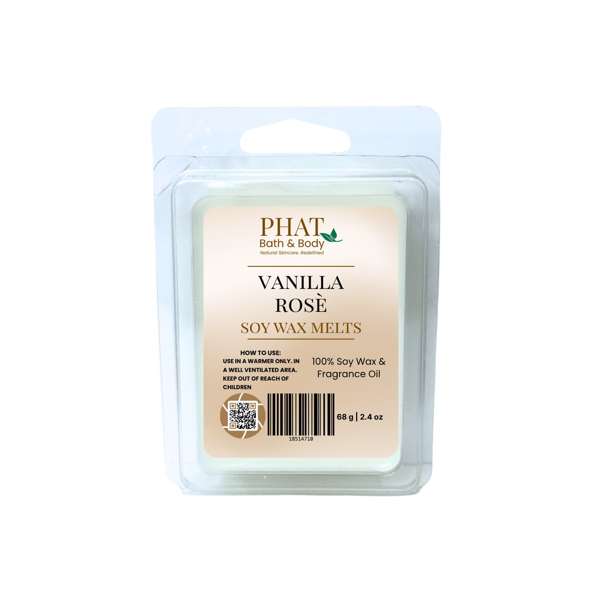 Soy wax melts packaging with 'Phat Bath & Body' branding on a white background