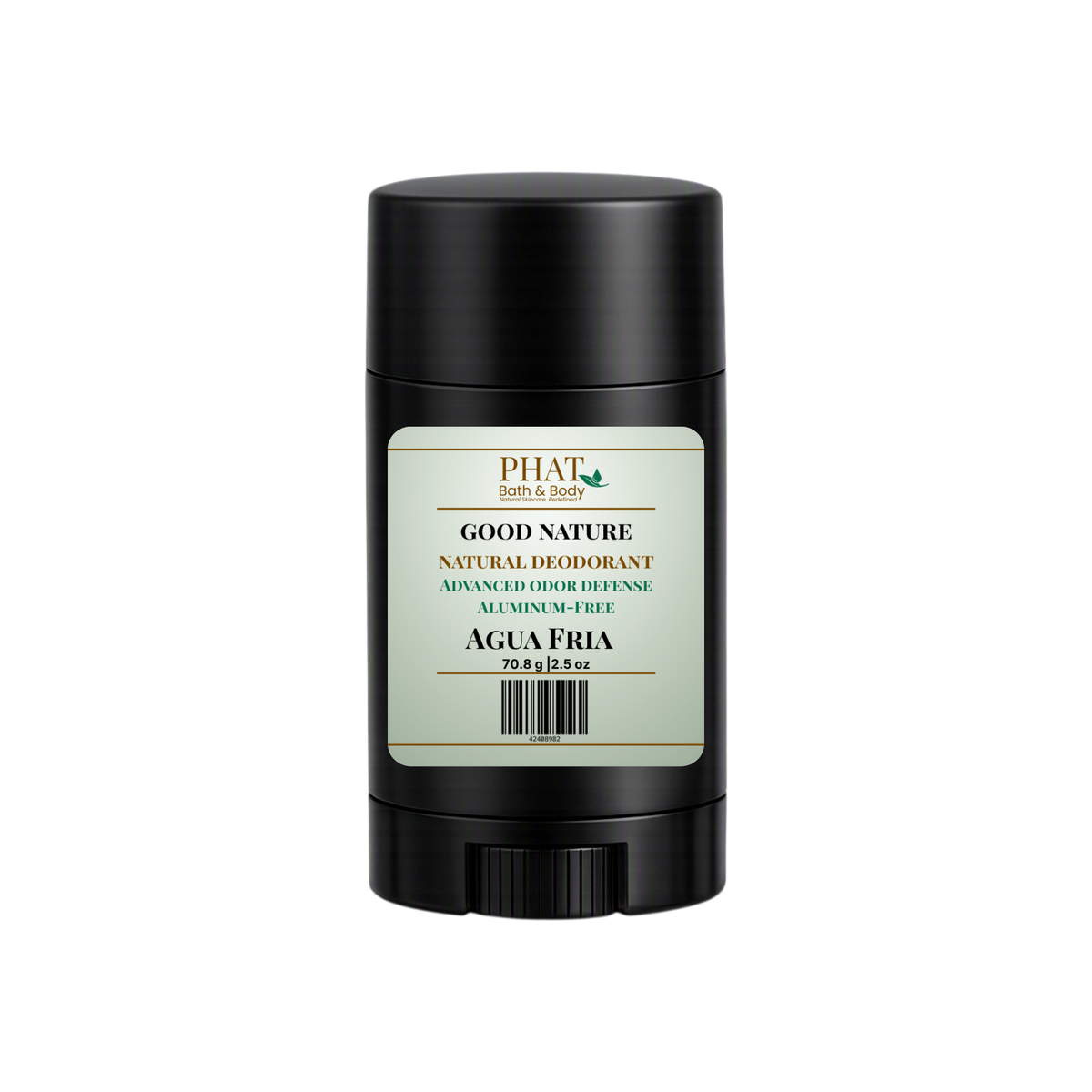 Agua Fria Good Nature Men's Deodorant from Phat Bath & Body, a 2.5 oz deodorant featuring crisp marine, fresh aquatic and smooth masculine wood fragrance notes.