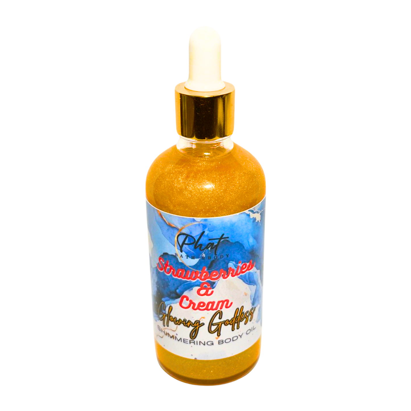 Strawberries & Cream Glowing Goddess Natural Shimmer Body Oil Golden Glow | 3.2 oz