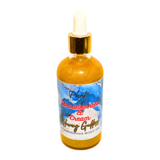 Strawberries & Cream Glowing Goddess Natural Shimmer Body Oil Golden Glow | 3.2 oz