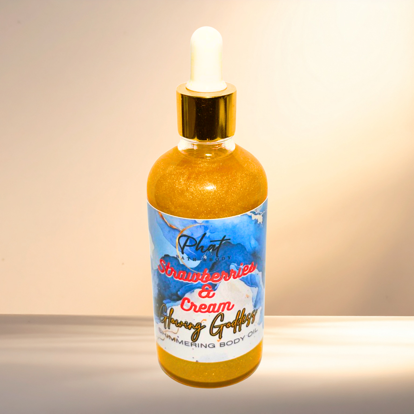 Strawberries & Cream Glowing Goddess Natural Shimmer Body Oil Golden Glow | 3.2 oz
