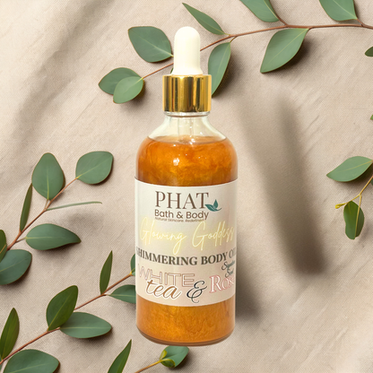 White Tea & Rose Signature Scent Glowing Goddess Natural Shimmer Body Oil | 3.2 oz