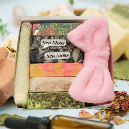 6 Natural Bar Soap Gift Box in Assorted Scents with Soap Pouch