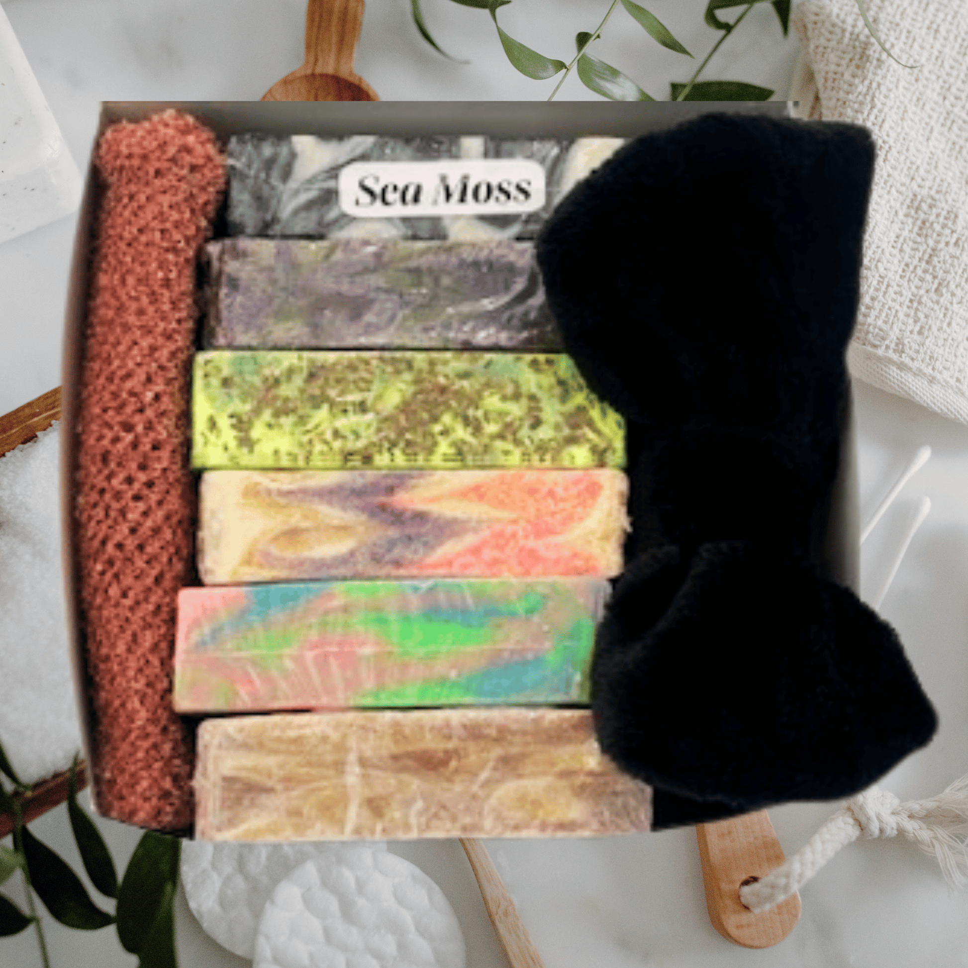 6 Natural Bar Soap Gift Box in Assorted Scents with Soap Pouch