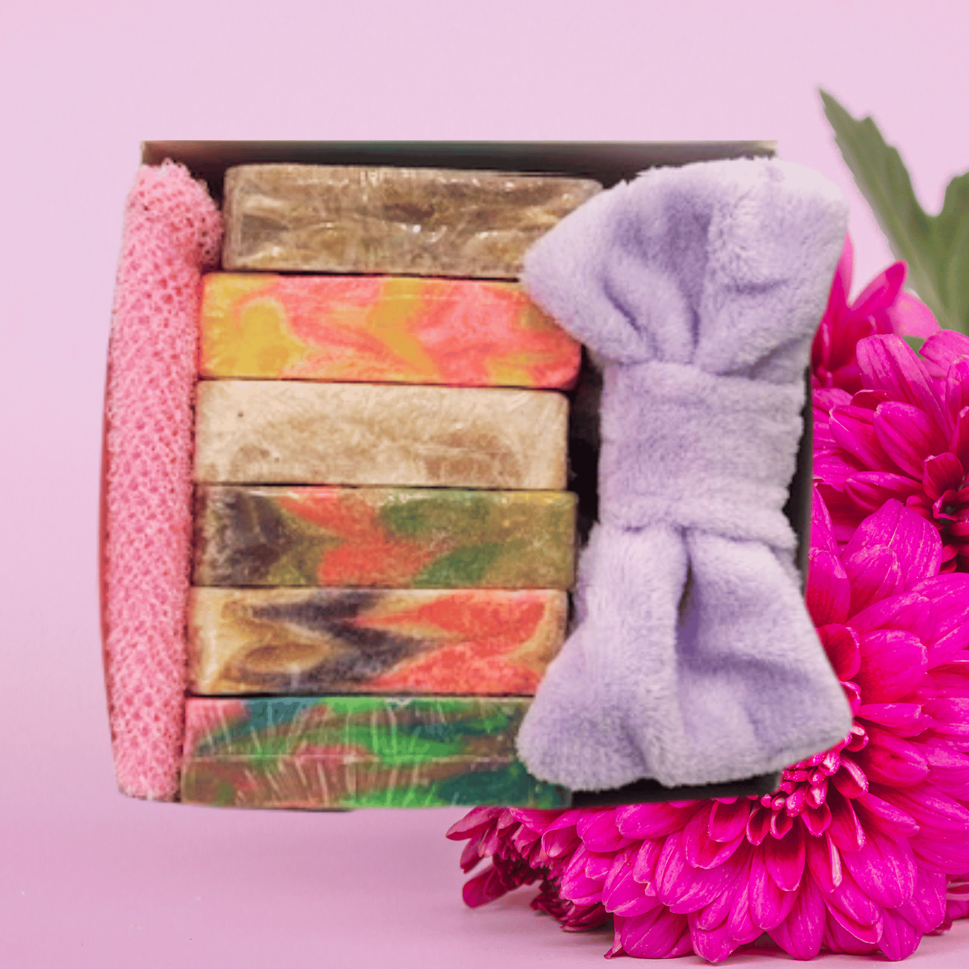 6 Natural Bar Soap Gift Box in Assorted Scents with Soap Pouch