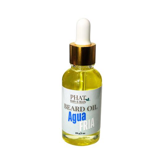 Bottle of Phat Bath & Body beard oil with a dropper on a white background