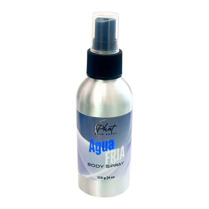 Body spray bottle labeled 'Agua Fria' on a white background