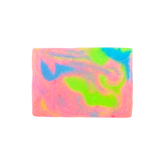 Colorful swirled soap bar on a white background