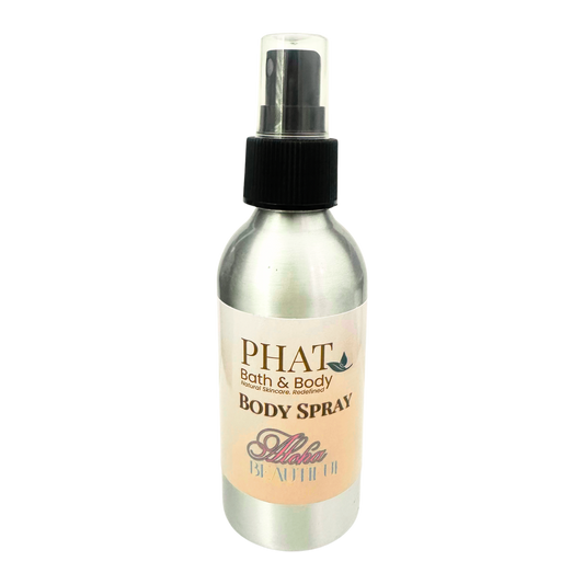 Body spray bottle with 'PHAT Bath & Body' label on a white background