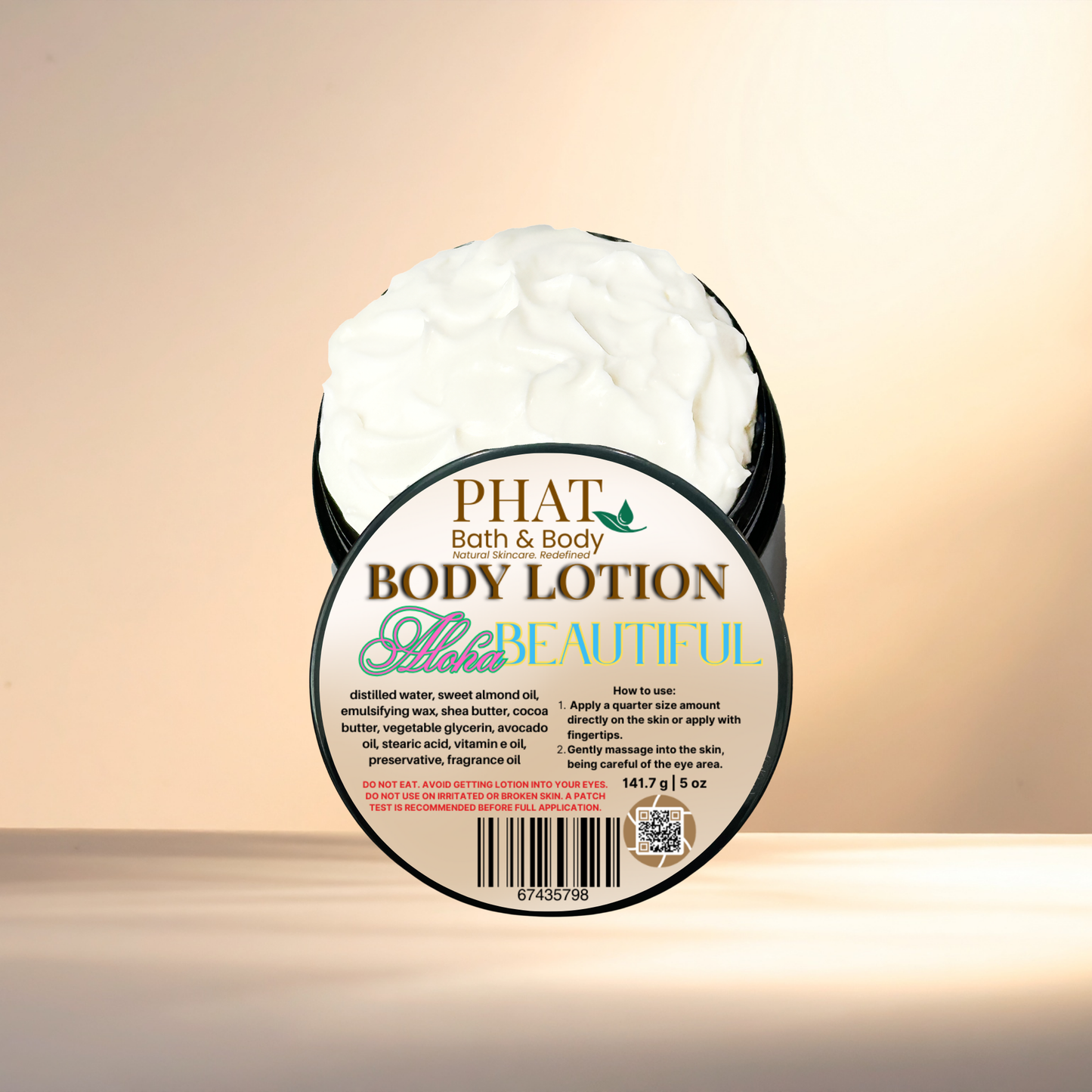 Body lotion container with visible label on a gradient background