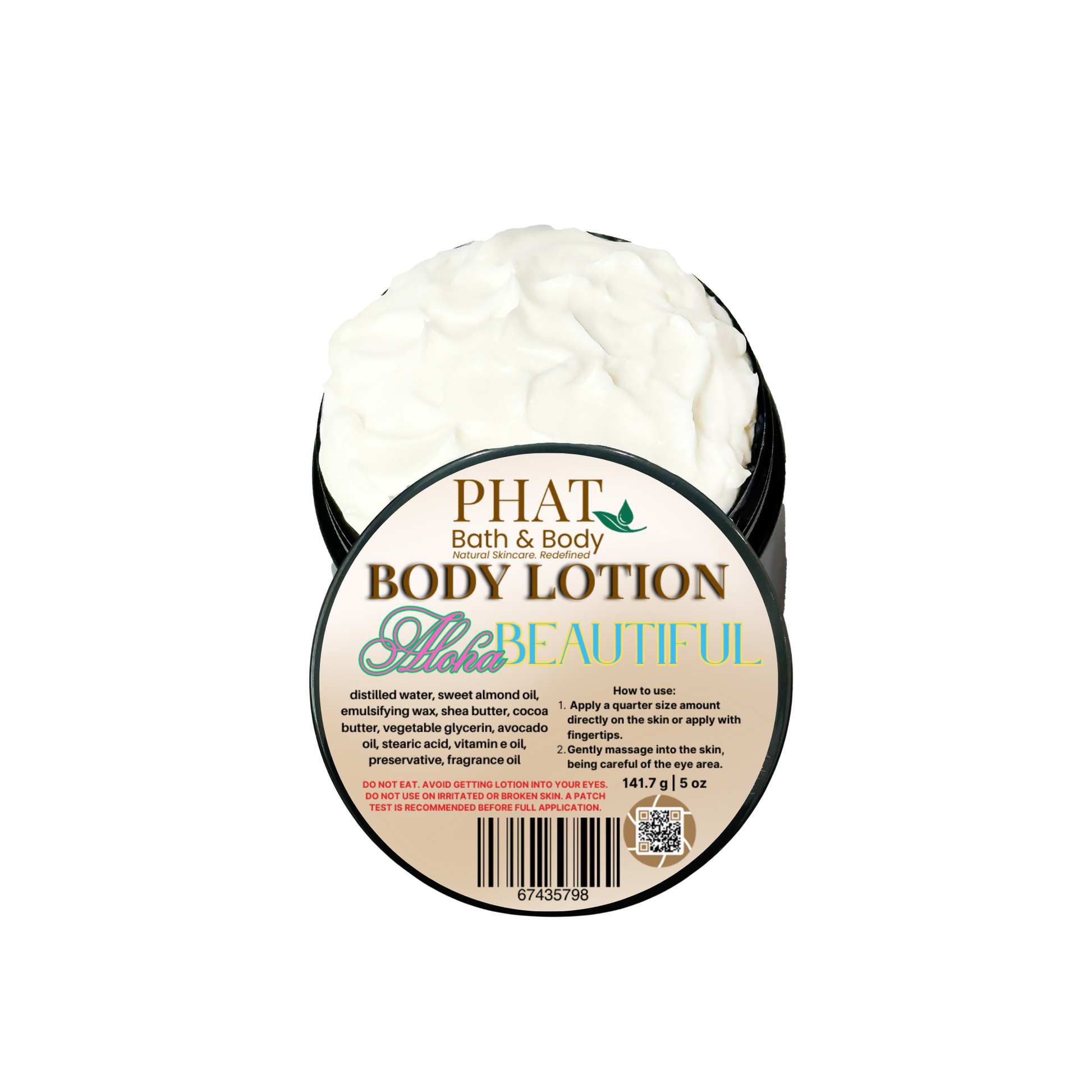 Body lotion container with visible label on a white background