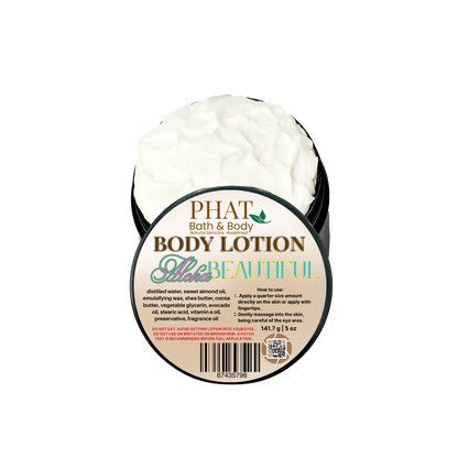 Body lotion container with visible label on a white background
