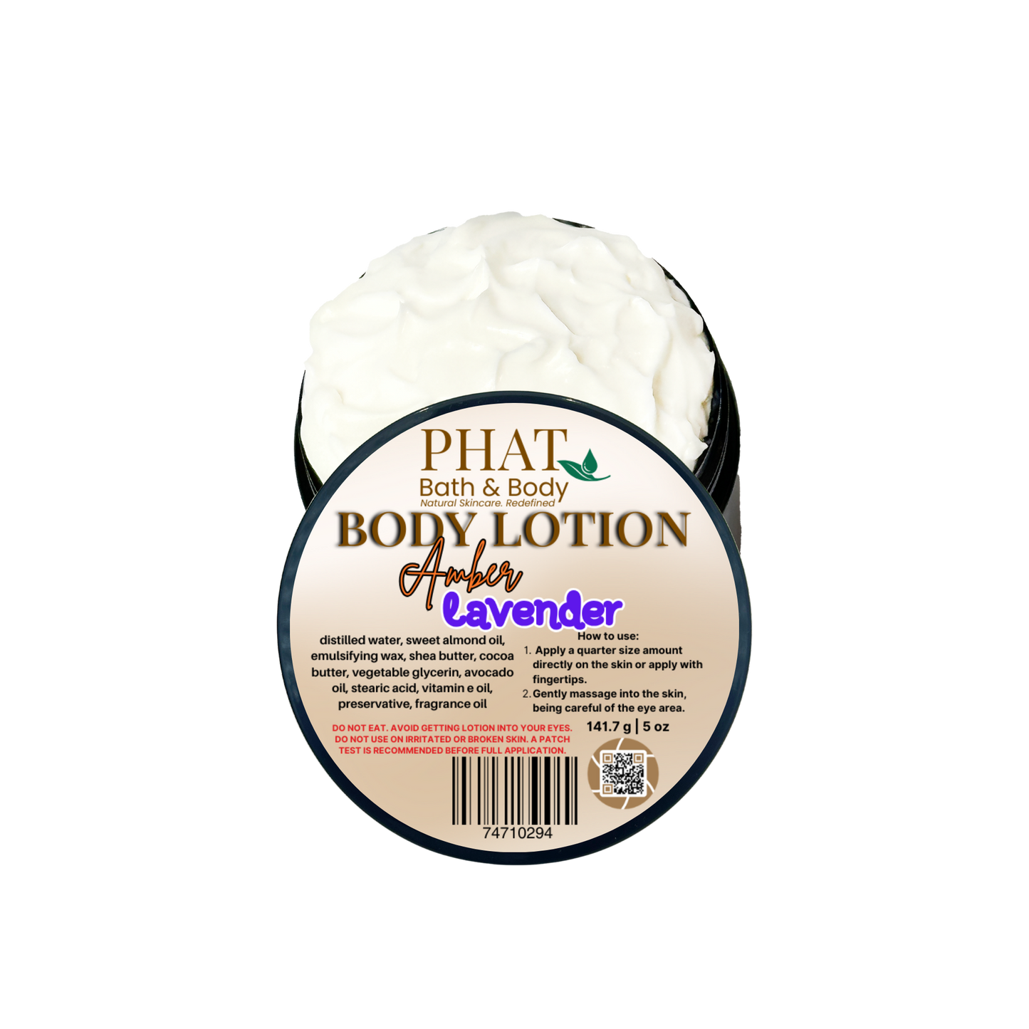 Body lotion container with 'Phat Bath & Body' branding on a white background