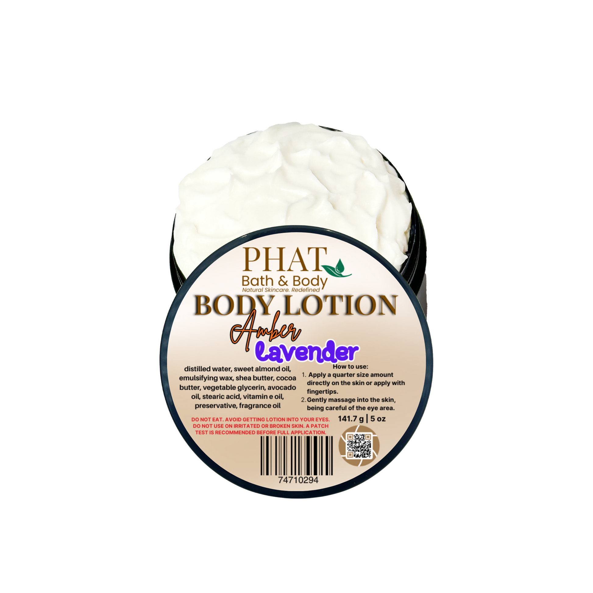 Body lotion container with 'Phat Bath & Body' branding on a white background
