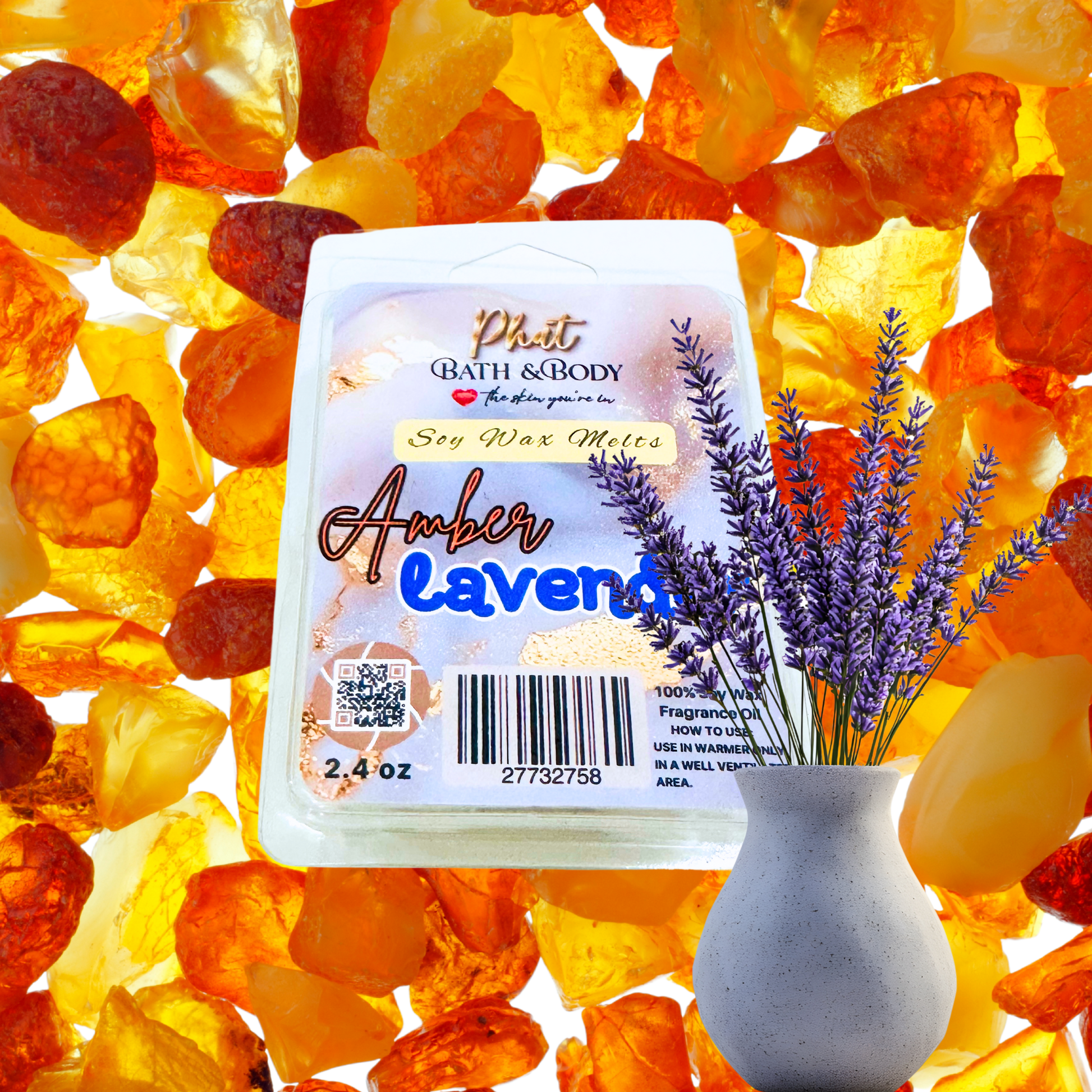 Amber & Lavender Natural Soy Wax Melts Black Amber and Lavender Type | 2.4 oz