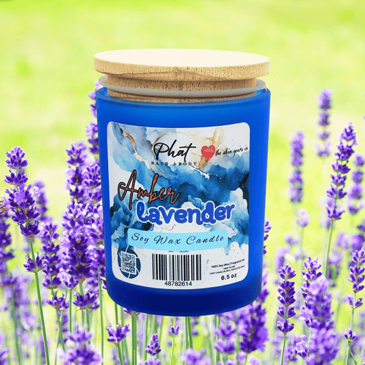 Amber and Lavender Natural Soy Wax Candle 6.5 oz Black Amber and Lavender Type