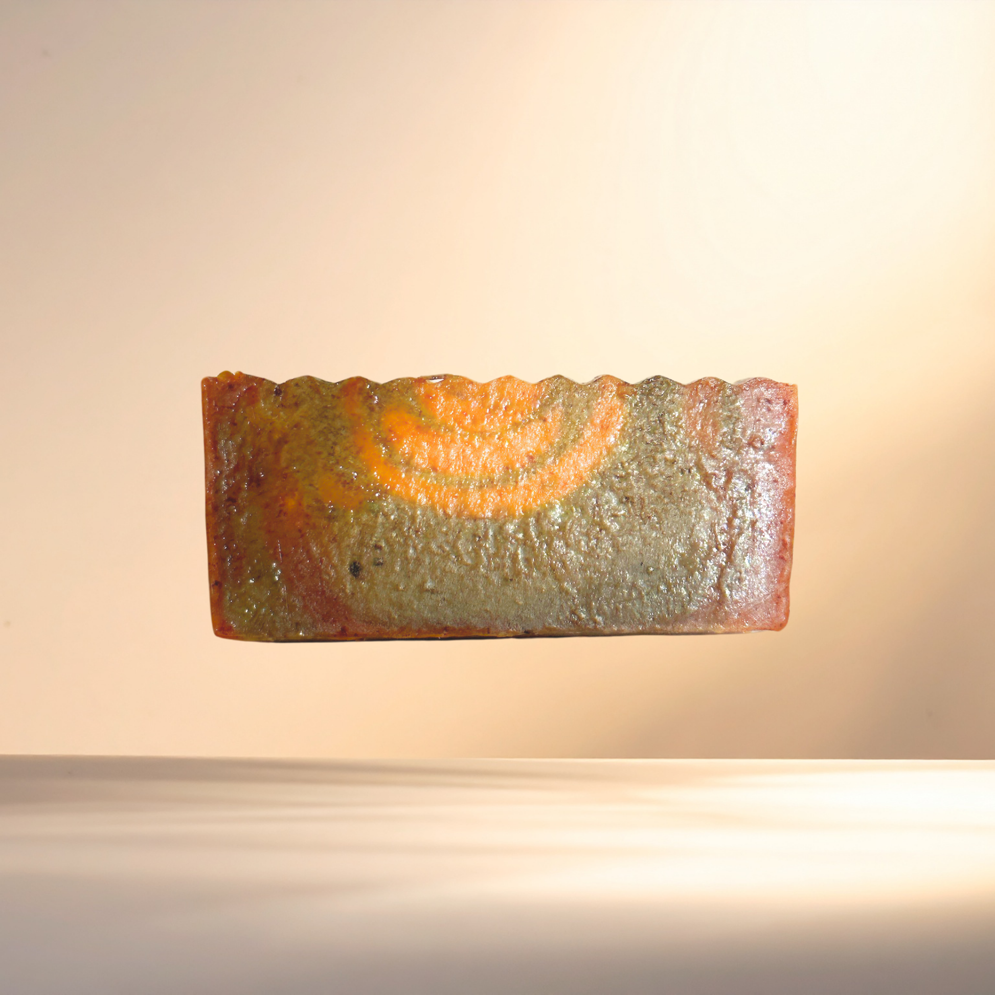 Rectangular soap with a textured surface on a neutral background