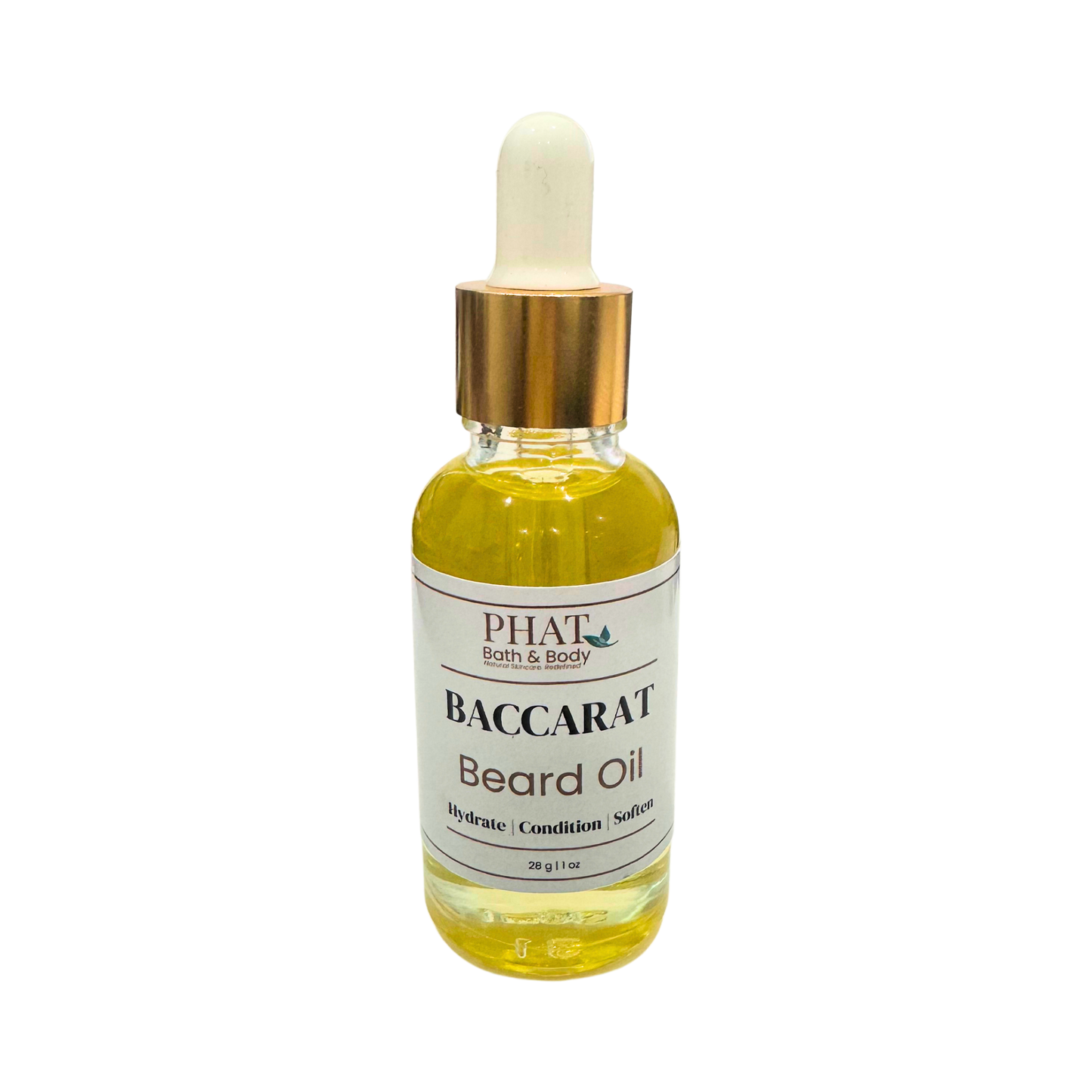 Baccarat Beard Oil bottle with dropper on a white background