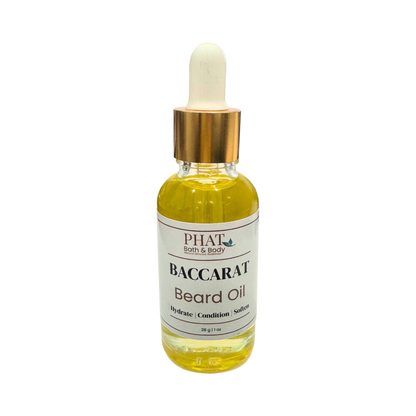 Baccarat Beard Oil bottle with dropper on a white background