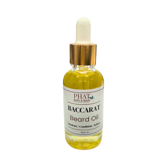 Baccarat Beard Oil bottle with dropper on a white background