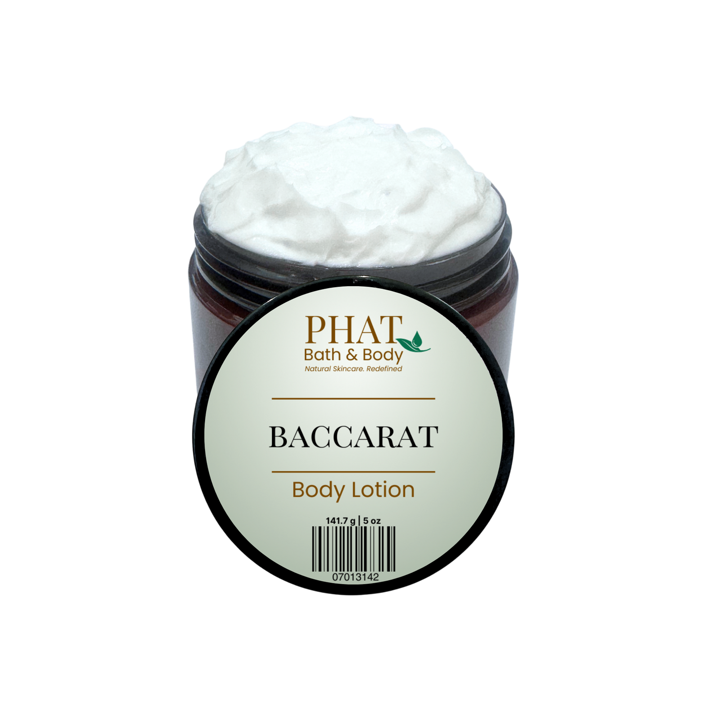 Jar of Baccarat body lotion from Phat Bath & Body on a white background
