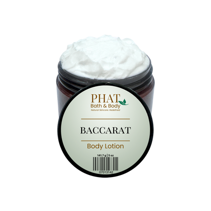 Jar of Baccarat body lotion from Phat Bath & Body on a white background