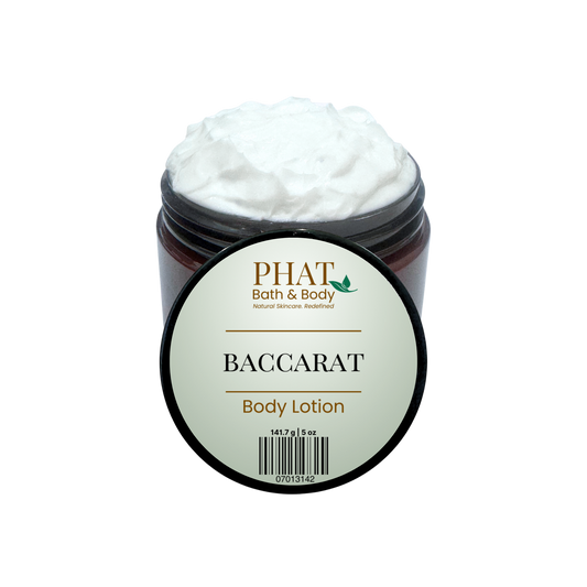 Jar of Baccarat body lotion from Phat Bath & Body on a white background