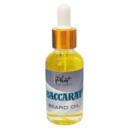 Baccarat beard oil bottle with dropper on a white background