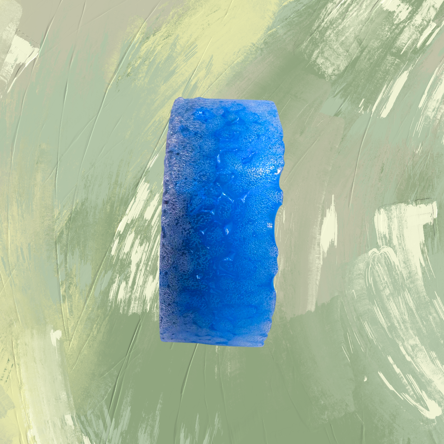 Blue freshie on a textured green and white background