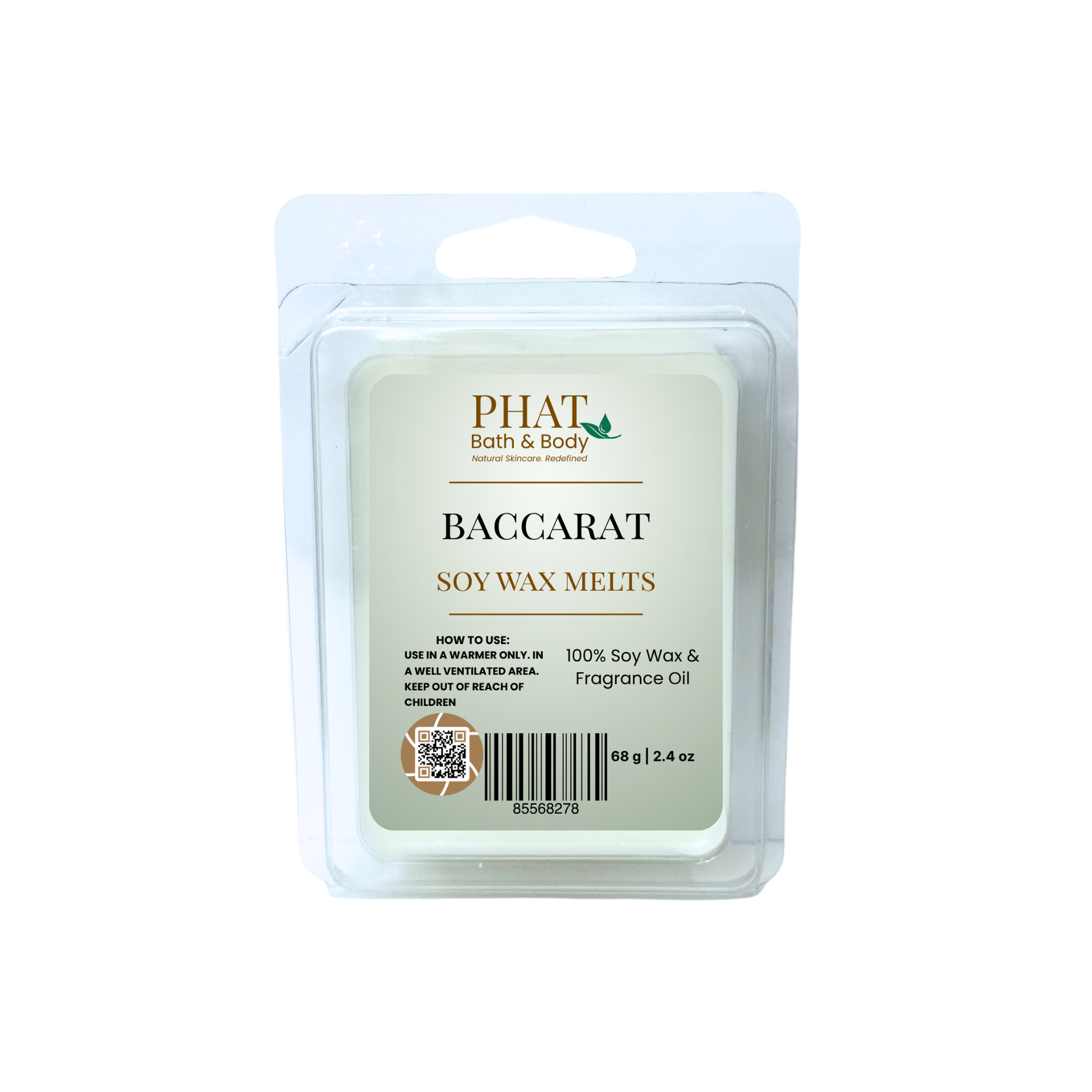 Baccarat soy wax melts packaging by Phat Bath & Body on a white background