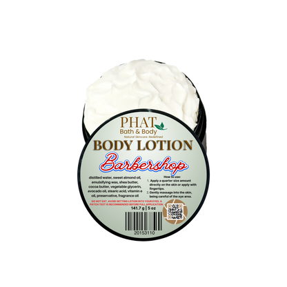 Body lotion container labeled 'Phat Bath & Body' on a white background