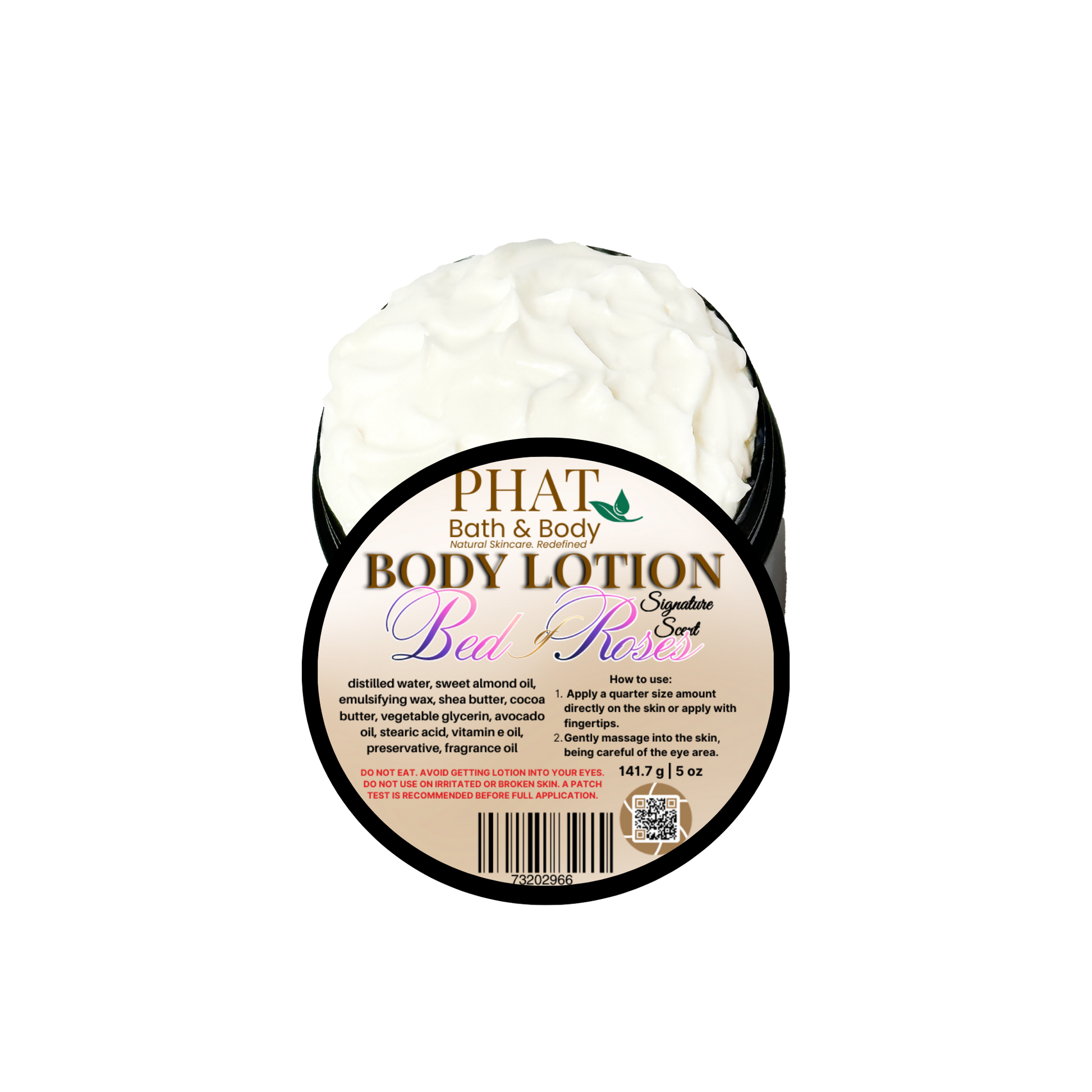 Body lotion container with 'Phat Bath & Body' branding on a white background